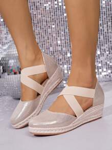 Women's Fashion Casual Vacation Straw Wedge Platform Sandals - Gold - View 4