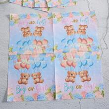 Teddy Bear Gender Reveal Disposable Tableware Set, 7/9 Inch Party Plates, Napkins, Cups, Birthday Party Gifts, Celebration Decorations Disposable Paper Plates, Napkins, Cups, Suitable For Birthday Theme Party Supplies