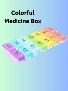 1PC 创新彩虹黑白透明盖子设计大容量7天14隔间AM/PM迷你隔间彩色组合药丸收纳盒，可拆卸每周药丸盒，便携式多色可分离维生素及补品储存盒，每日定时提醒，健康管理助手，家庭必备药盒，便携式个人药盒 - 彩色 - 查看 9