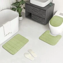 3 件套浴室防滑吸水垫套装适用于水槽、浴缸、马桶 - 柔软防尘浴室地毯，家居使用，女士情人节礼物生日男朋友女朋友 - 綠色 - 查看 2