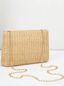 时尚迷你编织斜挎包，纯色单肩包，简约休闲沙滩包，适合通勤、户外、旅行、休闲