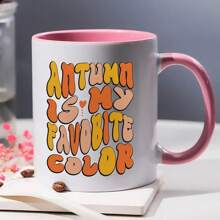 Taza de café con temática otoñal "El otoño es mi color favorito", taza de cerámica de 11 onzas con texto y diseño divertido - taza de té, taza para comidas, taza de leche, regalo familiar, para la esposa, Sra., hermanos y hermanas, padres, ideal para otoño, Acción de Gracias, Halloween, Navidad y decoración del hogar - Multicolor - Ver 7