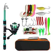 Fishing Pole Set Full Kits With Telescopic Fishing Rod And Spinning Reel Baits Hooks Travel Pole Set - 紅色 - 查看 7