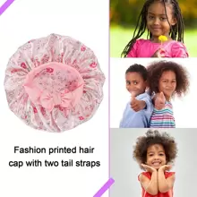 Awegeo Mũ trùm đầu bằng vải satin buộc dây in họa tiết cho trẻ em, mũ ngủ chống trượt thoải mái thoáng khí thời trang thường ngày để đội hàng ngày và chăm sóc tóc - in ấn - Xem 5