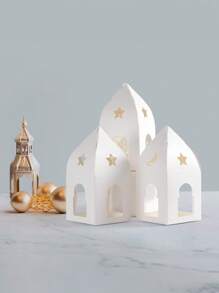 7 Peças Caixas de Presente de Papel Dobrável Transparente com Estrela Branca Oca e Lua, Forma de Castelo Minimalista Embalagem de Biscoito e Doces
