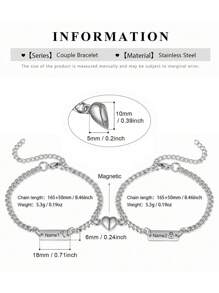 2 件定制名称简约磁性心形情侣手链套装匹配手链，时尚不锈钢心形磁性 Simpie 情侣手链，理想的节日礼物，情人节礼物，银色，时尚，多彩，复古，男女通用，时髦，简约，休闲，定制，个性化，独特，适合他的理想礼物，适合她、男朋友、女朋友、爸爸、妈妈、家人、朋友、周年纪念日、生日、毕业典礼、舞会、派对、女士珠宝、优雅装扮 - 彩色 - 查看 3