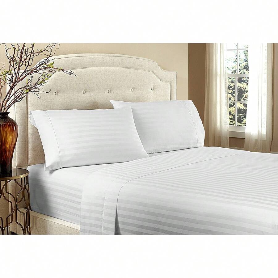 Hotel Collection 1800 Super Soft & Wrinkle Free Luxurious Stripe 6-Piece Sheet Set With Extra Pillowcases - trắng - Xem 1