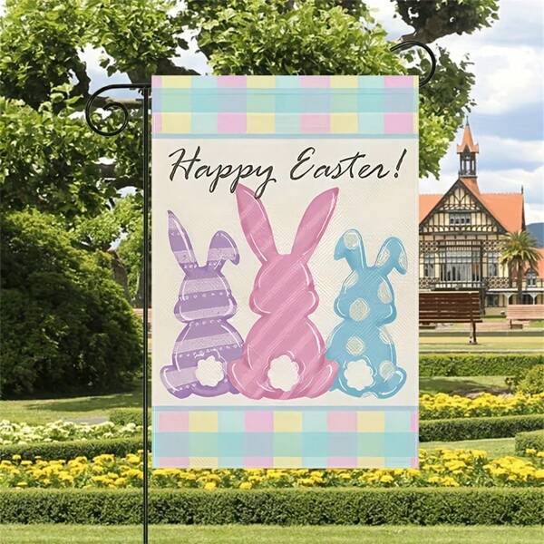 Happy Easter Garden Flag - Double-Sided, Waterproof Burlap With Cute Rabbit Design, Perfect For Outdoor Decor, 12x18 Inches