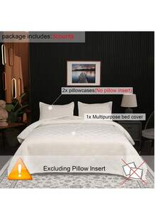 3pcs Luxury Elegant High-End Warm & Comfortable White Solid Color Quilted + Embroidered Multi-Purpose Bedspread Set (Can Be Used As Bedcover Or Blanket), Includes 1pc Bedspread + 2pcs Quilted Pillowcases (No Pillow Insert), Suitable For Bedroom, Living Room, Hotel, Dormitory