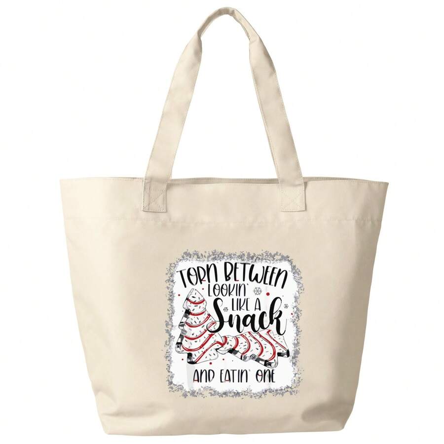 Baddie Sexy Christmas Looking Like Snack Or Eating One Tote Bag, Simple Oxford Cloth Tote Bag, Lightweight Travel Shoulder Bag, Large Capacity Shopping Handbag