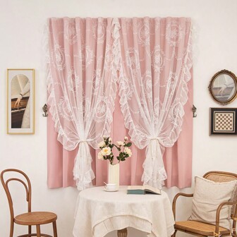 1 st. Frans dubbellaags verduisteringsgordijn voor slaapkamer, woonkamer, eenvoudig te installeren, decoratief kort gordijn, blokkerend deurgordijn zonder boren