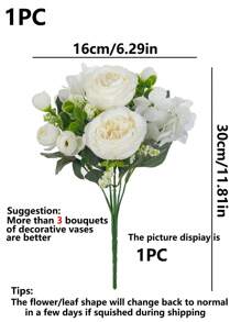 1pc Realistic Peony Silk Embroidered Flower Bouquet, Wedding Decor DIY Wreath Material, Bridal Bouquet, Wrist Corsage, Boutonniere, Headpiece Decor, Wedding Car Decor, Arch Decor, Home/Restaurant/Bedroom Vase Decor, Birthday Party Decor, Valentine's Day & New Year Gift, Graduation Gift - Pure White - View 2