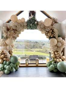 Kit de decoração para arco de balões de látex verde, dourado e creme com 157 peças, adequado para festas de aniversário, bodas, casamentos, festas de fim de ano, reuniões familiares, revelação de gênero, chá de bebê, decoração de volta às aulas