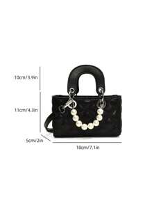 European & American Style Embroidered Chain Strap Handbag With Pearls, Small Crossbody Purse - A - View 3