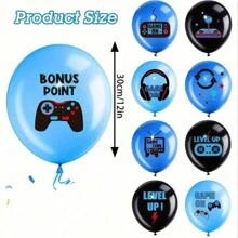 18pcs Video Game Party Balloons Set - Black & Blue Latex, Ideal For Teenage Gamer Birthday