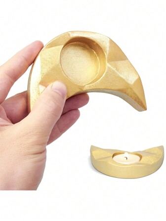 1 pieza Soporte para vela en forma de media luna de Ramadán, bandeja de resina dorada para velas e incienso, plato de vela con diseño de luna vintage, decoración del hogar, adorno artesanal, aplique de pared para vela, adecuado para Eid Al-Fitr, Eid Al-Adha, ambiente festivo y decoración del hogar