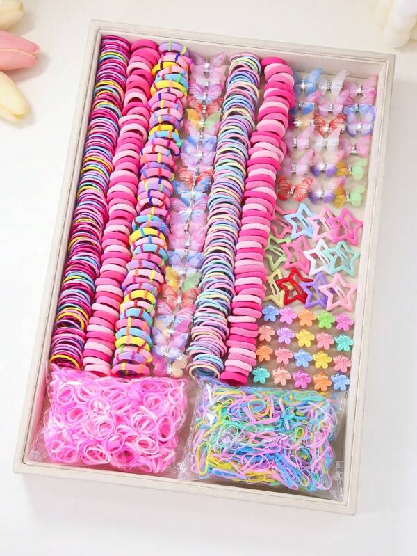 985 Peças/Conjunto Acessórios de Cabelo Minimalist Fofos da Princesa, Scrunchies, Grampos de Cabelo, Presilhas de Cabelo, Coração de Dia dos Namorados Rosa, Estrela e Borboleta, Conjunto de Presentes de Uso Diário