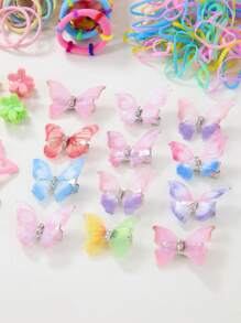 985pcs/Set Girls Pink Valentine's Day Butterfly & Star Minimalist Cute Hair Accessories Scrunchies, Hair Clips, BB Clips, Everyday Use & Gift - Multicolor - View 9