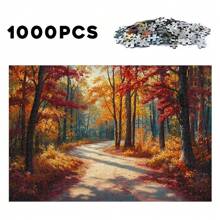 Mélodie d'automne dans la forêt : la lumière du soleil sur le chemin d'automne coloré, Puzzle en bois de 500/1000 pièces - Défilement artistique vibrant, un choix idéal pour les passionnés de puzzles en bois, la décoration des fêtes et les cadeaux