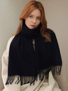 1 pieza Bufanda de color rojo jujube de 30*180cm de imitación de cachemira con flecos, simple y elegante, chal suave para primavera, verano, otoño e invierno, adecuado para salidas diarias, festivales y reuniones - rojo intenso - Ver 4