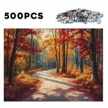 Mélodie d'automne dans la forêt : la lumière du soleil sur le chemin d'automne coloré, Puzzle en bois de 500/1000 pièces - Défilement artistique vibrant, un choix idéal pour les passionnés de puzzles en bois, la décoration des fêtes et les cadeaux