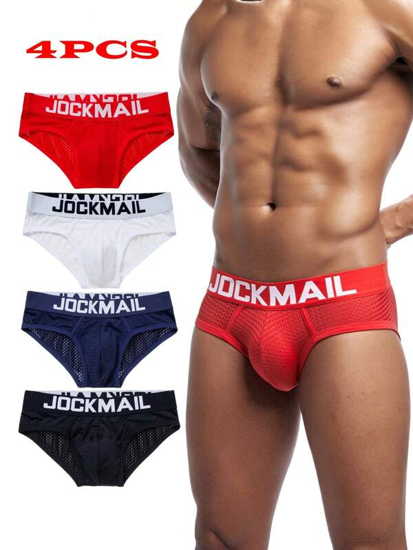 JOCKMAIL Set da 4 slip in rete traspiranti da uomo, biancheria intima confortevole e morbida per fitness, sport e abbigliamento da casa