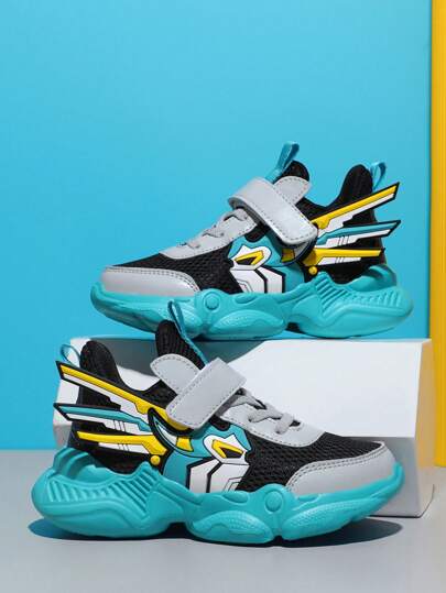 1 Pair Children Breathable Mesh Sneakers, Low Top Casual Sports Shoes For Boys, Magic Strap Closure, Fashionable & Versatile, Suitable For Spring/Autumn