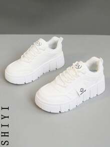 [2025 Spring New Arrival] 5cm Platform Casual Sneakers For Women, White Comfortable Athletic Shoes, Suitable For Petite Ladies, Party Wear - White - View 4