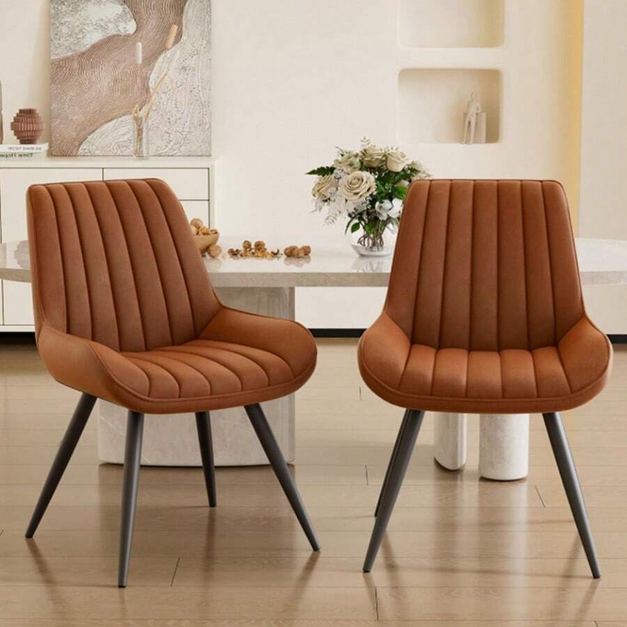 Nalupatio Dining Chairs Set Of 2, Modern Kitchen Chairs With Thick Cushions, Comfortable Upholstered Dining Chair With Metal Legs For Dining Room Or Kitchen Table - màu nâu - Xem 1