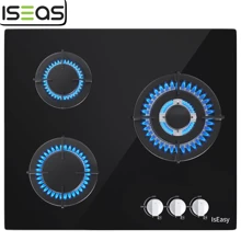 IsEasy Glass Gas Hob Natural Gas Propane Gas Cooking Plate Black 3 Burners Tempered Glass