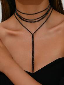 一件奢华优雅的黑白多层流苏项链，镶嵌闪亮水钻，新娘必备，精致派对及婚礼配饰，创意礼物 - 項鍊 - 查看 16