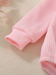 Baby Girls Love Letters Embroidery Pink Bodysuit, Cute Essential For 0-2 Years Old Baby For Valentine's Day