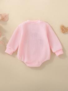 Baby Girls Love Letters Embroidery Pink Bodysuit, Cute Essential For 0-2 Years Old Baby For Valentine's Day