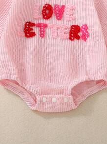 Baby Girls Love Letters Embroidery Pink Bodysuit, Cute Essential For 0-2 Years Old Baby For Valentine's Day