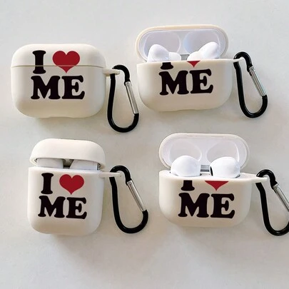 我爱我自己图案哑光米色保护壳带挂钩适用于 Apple 蓝牙耳机充电盒，适合 1/2、Pro、Pods 3、Pro（第二代）、4 和 Pods Pro 3，时尚且具有保护作用（不含耳机）