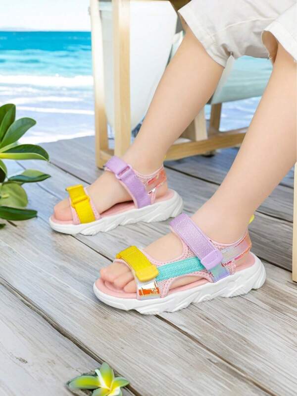 Girls Fashion Rainbow Sandals, Soft Bottom Comfortable Casual Beach Outdoor Activity Sandals