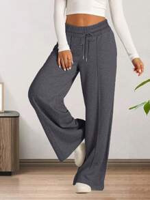 Women's Drawstring Wide Leg Sweatpants With Pockets  Oversized Low Waist Yoga Pants Baggy Trouser - 深灰色 - 查看 2