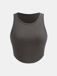 Graues ärmelloses geripptes Yoga Top & lose Yoga Shorts mit Kordelzug Set, bequeme & entspannte Passform, Sommer - Grau - Übersicht 2