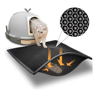 1 pieza Esterilla antideslizante(40*50cm) de doble capa para caja de arena, almohadilla impermeable para atrapar la arena - Ideal para la caja de arena y áreas de baño para mascotas, así como también como esterilla lavable para alimentos para mascotas, alfombra de fieltro, suministros para mascotas de otoño/invierno, cama para mascotas, mantita para mascotas, rascador de gatos.