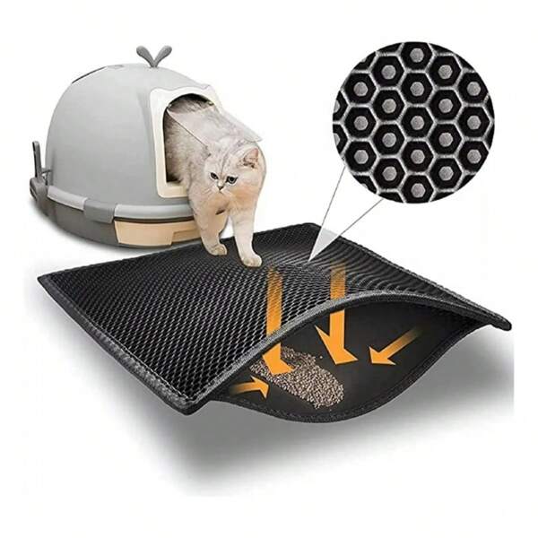 1 pieza Esterilla antideslizante(40*50cm) de doble capa para caja de arena, almohadilla impermeable para atrapar la arena - Ideal para la caja de arena y áreas de baño para mascotas, así como también como esterilla lavable para alimentos para mascotas, alfombra de fieltro, suministros para mascotas de otoño/invierno, cama para mascotas, mantita para mascotas, rascador de gatos.