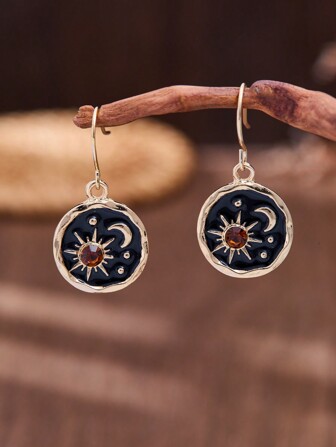 MONLOTTI 1pair Vintage Sun Moon Star Women's Earrings, Western Boho Jewelry , Simple Small Gold Round Earrings My Orders Recently Purchased