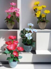 1pc/1set Artificial Flowers 17.5cm Tall Fake Plants Flocked Foam Cement Pot Mini Bonsai Decor Set, Suitable For Indoor Office Coffee Table Cabinet Desktop Decoration, Valentine Day, Gift Gifts Birthday Graduation