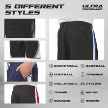Mens 5 Pack Athletic Running Shorts, Basketball Gym Workout Shorts For Men With Zippered Pockets - 什錦黑色套裝 - 查看 5