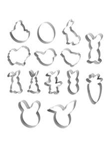 1 Set Of 14 Pcs Easter Bunny, Carrot, Easter Egg, Bird Cookie Mold, Baking Tools, Suitable As Gift For Family And Friends - Silver - View 13