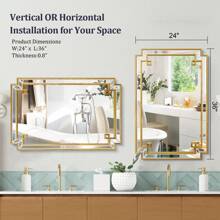 Gold Bathroom Mirror For Wall, 24"X36" Rectangle Vanity Mirror, Modern Wall Decor Mirror For Entryway, Living Room, Bedroom (Horizontal/Vertical) Gifts - 24"x36" - View 5