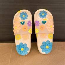 Flower Print Platform Slide Sandals For Women, Fashion Stylish Casual Open Toe Thick Bottom Slippers