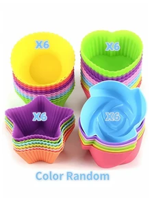 24 Peças, Copos De Muffin De Silicone Coloridos - Forros De Cupcake Reutilizáveis Antiaderentes Em Formatos Redondos, Estrelas, Corações E Flores - Perfeitos Para Assar E Decorar - Utensílios E Acessórios De Cozinha