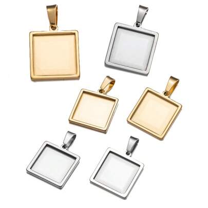 5pcs Stainless Steel Square Cabochon Pendant Setting Trays Blank Bezel Cabochon Settings For DIY Necklace Earring Jewelry Making Craft Findings