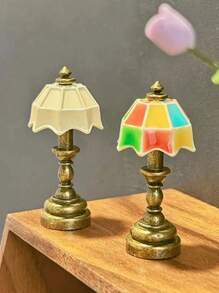 2pcs Mini French Style Desk Lamp With Clock, Suitable For Dollhouse - Perfect For 1:12 Scale Model, Alloy Steel, Ideal For Bedroom & Living Room Decor, No Power Needed