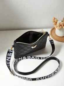 Set de 2 bolsos: Bolso bandolera acolchado con diseño de rombos y bolso de hombro con diseño de mariposa, con bolsillo para teléfono y monedero - Negro - Ver 6